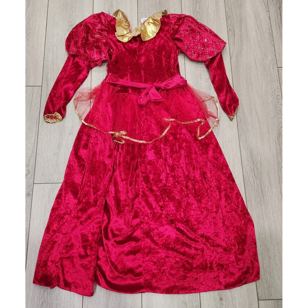 Rubies Girls Renaissance Princess Costume Dress Red Gold Velvet M 7-8 Queen